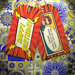 Red Modern Cartoon Superhero Comic Book Gift Tag Geschenkanhänger