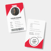 Red Modern Chic Minimal ID Barcode Mitarbeiter Fot Ausweis (Vorder- & Rückseite)