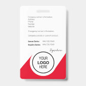 Red Modern Chic Minimal ID Barcode Mitarbeiter Fot Ausweis (Rückseite)