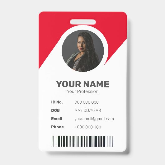 Red Modern Chic Minimal ID Barcode Mitarbeiter Fot Ausweis (Vorderseite)
