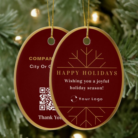 Red Modern Christmas Business Logo QR Code Chic Keramik Ornament