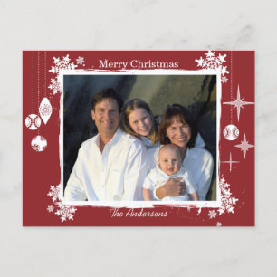 Red Modern Christmas Family Foto Postcard Feiertagspostkarte