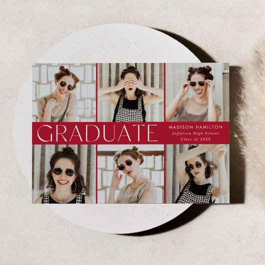 Red Modern Classic 12 Foto Abschluss Ankündigung