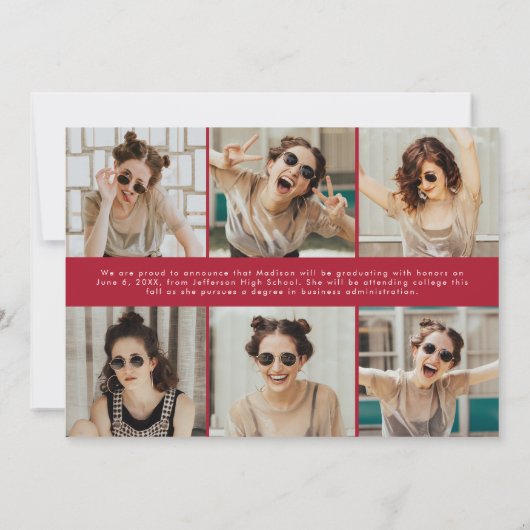 Red Modern Classic 12 Foto Abschluss Ankündigung (Rückseite)