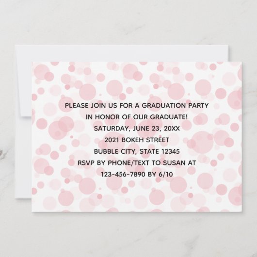 Red Modern Confetti Bokeh Bubbles Abschluss Einladung (Rückseite)