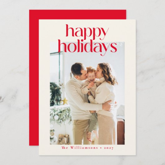 Red Modern Custom Foto Frohes Weihnachten Minimali (Vorne/Hinten)