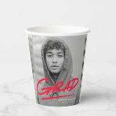 Red Modern Dashed Grad Foto Abschluss Pappbecher (Vorderseite)