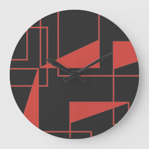 Red, modern, dynamic, trendy geometric pattern große wanduhr