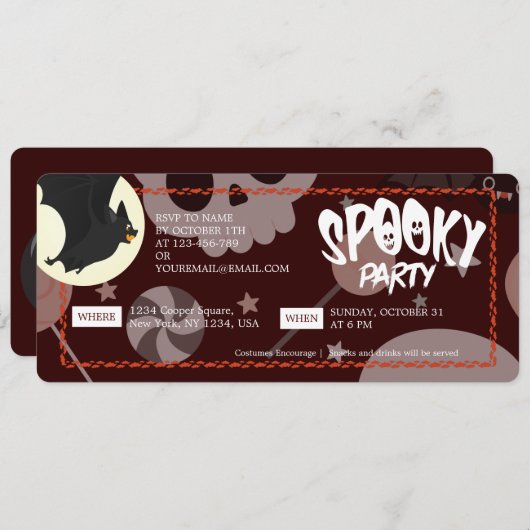 Red Modern & Elegante Halloween Spooky Party Ticke Save The Date (Vorne/Hinten)