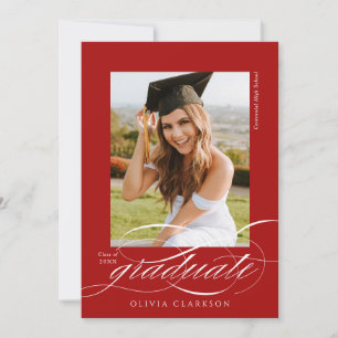 Red Modern Elegante Script Foto Graduation Party Einladung