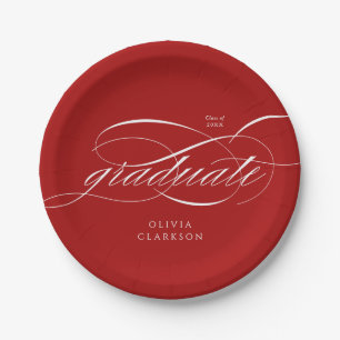 Red Modern Elegante Script Foto Graduation Party Pappteller