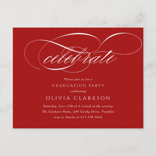 Red Modern Elegante Script Graduation Party Begleitkarte (Vorderseite)