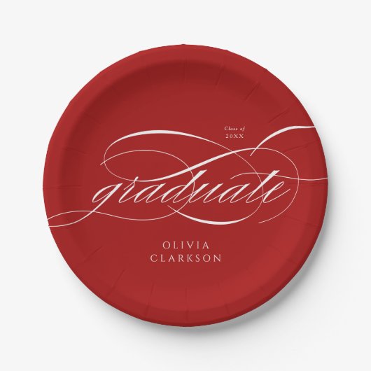 Red Modern Elegante Script Graduation Party Pappteller (Vorderseite)