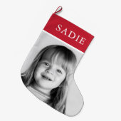 Red Modern Festival Foto + Name Holiday Großer Weihnachtsstrumpf (Vorderansicht (hängend))