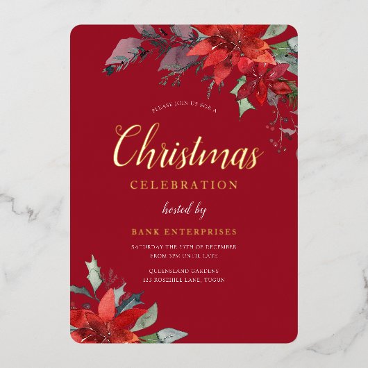 Red Modern Festivals Corporate Weihnachten Party G Folieneinladung (Vorderseite)