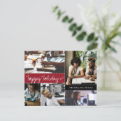 Red Modern Foto Collage Company Holiday Postkarte (Stehend Vorderseite)