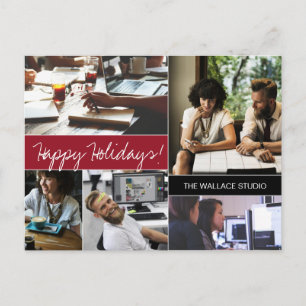 Red Modern Foto Collage Company Holiday Postkarte
