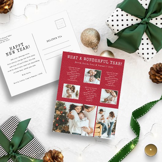 Red Modern Foto Collage Holiday Postkarte