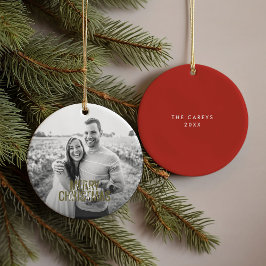 Red Modern Frohe Weihnachten Custom Foto Keramik Ornament