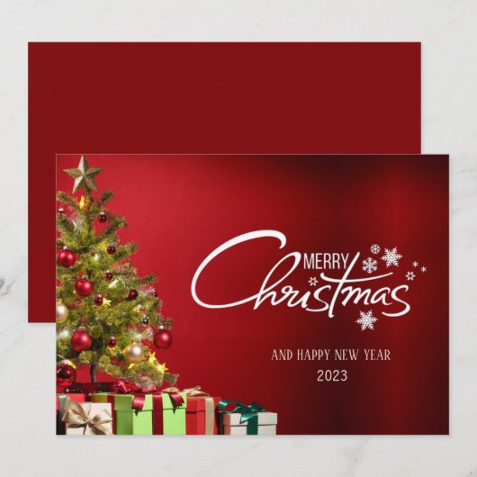 Red Modern Frohe Weihnachtskarte Einladung (Vorne/Hinten)