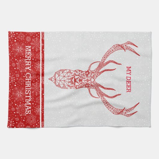 Red Modern Geometric Christmas Deer Geschirrtuch (Horizontal)