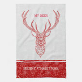 Red Modern Geometric Christmas Deer Geschirrtuch (Vertikal)