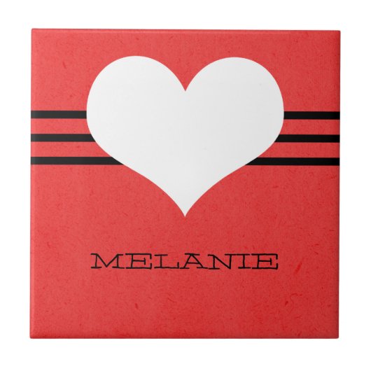 Red Modern Heart Tile Fliese (Vorderseite)