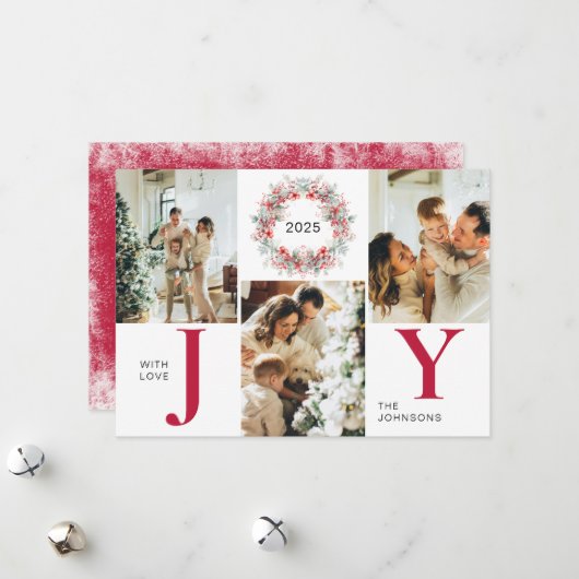 Red Modern Holly Berries 3 Foto Freude Weihnachten (Vorderseite/Rückseite Beispiel)