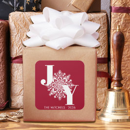 Red Modern JOY Weihnachten Quadratischer Aufkleber