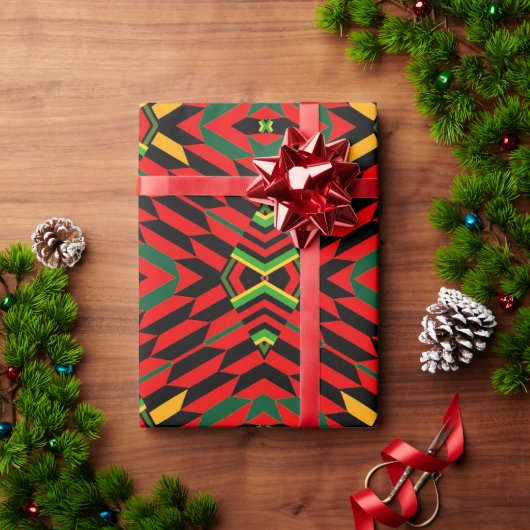 Red Modern Kente Print Wrapping Paper Geschenkpapier (Feiertagsgeschenk)