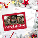 Red Modern Lettering Five Foto Frohe Weihnachten<br><div class="desc">Die Red Modern Lettering Five Foto Merry Christmas Holiday Postcard verfügt über vier Fotos auf der Vorderseite und Platz für Ihre längere Nachricht auf der Rückseite.</div>