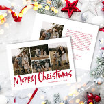 Red Modern Lettering Five Foto Frohe Weihnachten<br><div class="desc">Die Red Modern Lettering Five Foto Merry Christmas Holiday Card verfügt über vier Fotos vorne und ein weiteres Foto hinten mit Platz für Ihre längere Nachricht.</div>