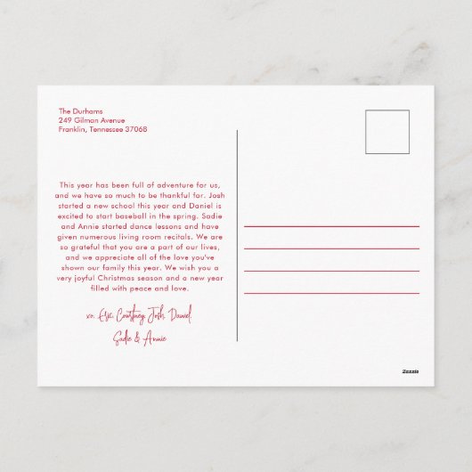 Red Modern Lettering Five Foto Frohe Weihnachten (Rückseite)