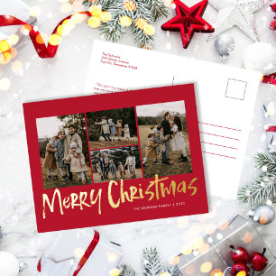 Red Modern Lettering Five Foto Frohe Weihnachten Folien Feiertagspostkarte