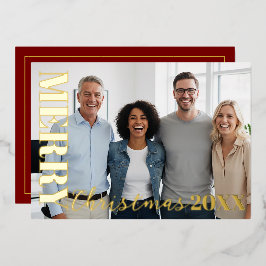 Red Modern Merry Christmas Company Logo Photo Gold Folien Feiertagskarte