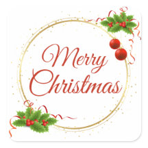 Red Modern Merry Christmas Square Sticker