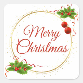 Red Modern Merry Christmas Square Sticker