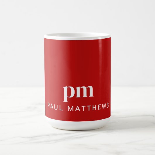 Red Modern Minimal Custom Monogram und Name Kaffeetasse (Mittel)