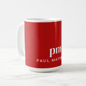 Red Modern Minimal Custom Monogram und Name Kaffeetasse (Vorderseite Links)