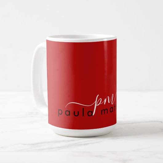 Red Modern Minimal Custom Monogram und Name Kaffeetasse (Vorderseite Links)