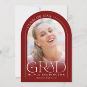 Red Modern Minimal Foto Arch Graduation Party Einladung (Vorderseite)
