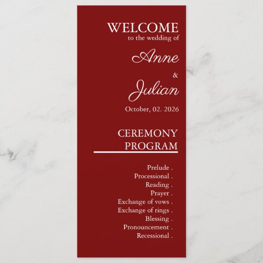 Red Modern Minimalist Bridal Program QR Code Programm (Vorderseite)