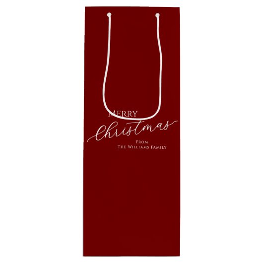 Red Modern Minimalist Merry Christmas Geschenktüte Für Weinflaschen (Vorderseite)