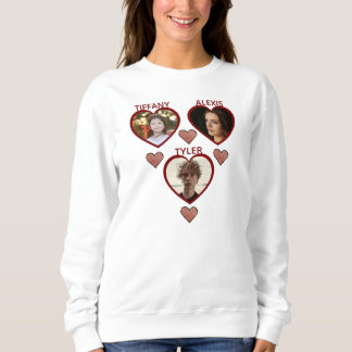 Red Modern Names 3 Photo Hand Drawn Hearts         Sweatshirt