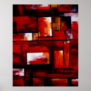 Red Modern Oriental Abstrakt Poster Print