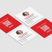 Red Modern QR Code Social Media Foto Quadratische Visitenkarte