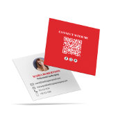 Red Modern QR Code Social Media Foto Quadratische Visitenkarte