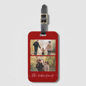 Red Modern Script 2 Foto Collage Gepäckanhänger (Vorderseite Vertikal)