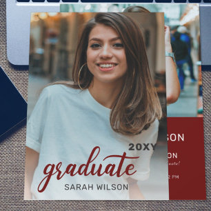 Red Modern Script Graduate 2 Fotos Drive by Inv Einladung