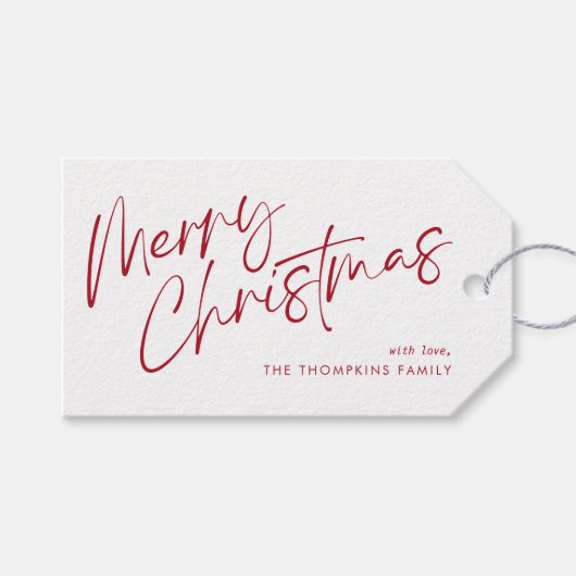 Red Modern Simple Script Frohe Weihnachten Geschenkanhänger (Vorderseite (Horizontal))